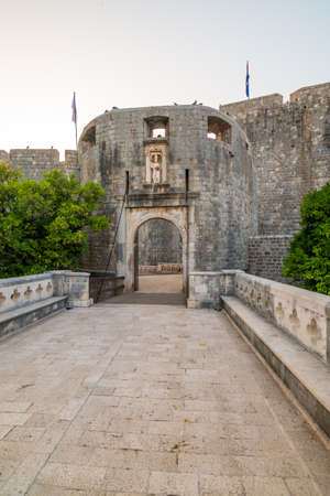 Pile gate entrance at Dubrovnik old town. Morning time during sunrise. Soft light. Dubrovnik is a famous tourist destination in Croatia, part ofの写真素材