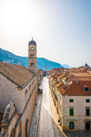 Aerial view of Stradun main street, Dubrovnik old city. Sunny day morning.の写真素材