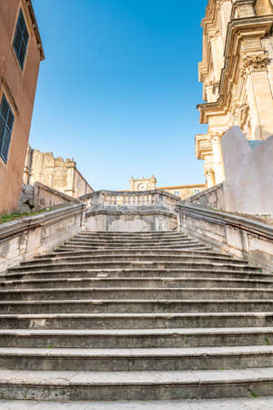 Baroque staircase in Old Town Dubrovnik, the way to Church of St. Ignatius. Famous place for tourist, known as walk of shame.の写真素材