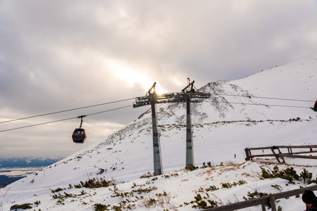 Tatranska Lomnica - 4.2.2022: Moder cable car at Skalnate Pleso mountain, High Tatras region, Slovakiaのeditorial素材