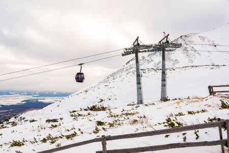 Tatranska Lomnica - 4.2.2022: Moder cable car at Skalnate Pleso mountain, High Tatras region, Slovakiaのeditorial素材