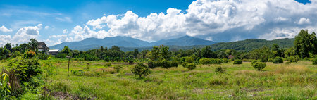 Panorama view of mountains near the Chiang Mai city, Thailand. Summer day.の写真素材