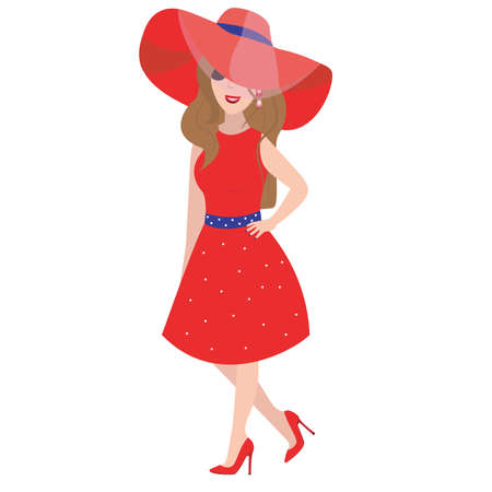 Woman in the red dress. Isolated on white background.  Vector Illustration.のイラスト素材