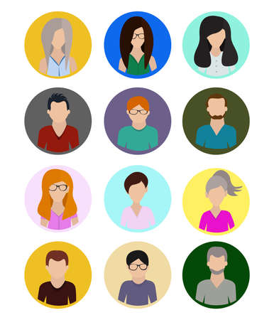 Male and female faces avatars icons icons. Group of working people. Set of avatar icons. Vector illustrationのイラスト素材