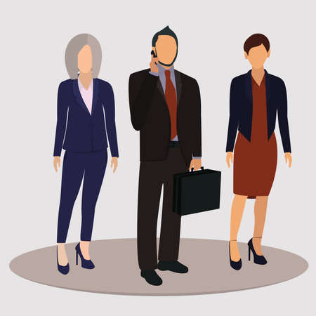 Office workers, office people, business people, manager and two women in business suits. Vector illustration.のイラスト素材