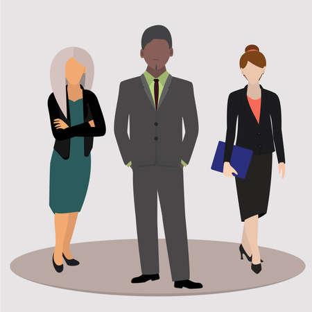 Office workers, office people, business people, manager and two women in business suits. Vector illustration.のイラスト素材