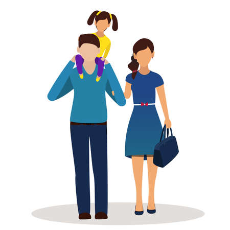 Father holds his daughter. Father, mother and daughter together on white background. Vector illustration.のイラスト素材