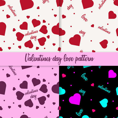Valentines Day different romantic seamless patterns with heart. Vector illustration templateのイラスト素材