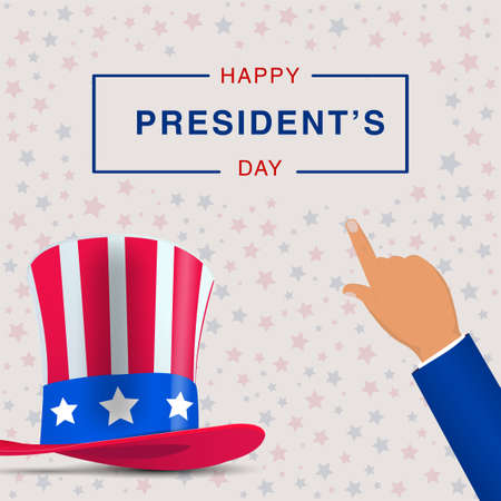 Happy Presidents Day with hat and pointing hand. Vector illustration background for President's day...