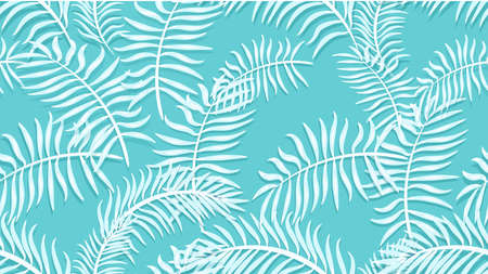Seamless palm leaves pattern. White leaves on light blue background. Vector illustrationのイラスト素材
