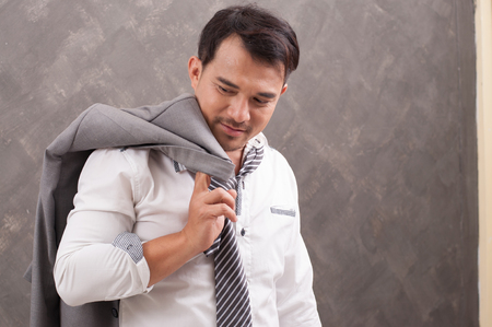Portrait of stressed and tired of businessman with isolated  background.の写真素材