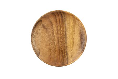 Top view wooden plate isolated on white background with clipping path.の写真素材
