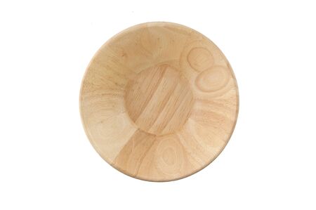 Isolated, Top view of wooden bowl on white background.の写真素材