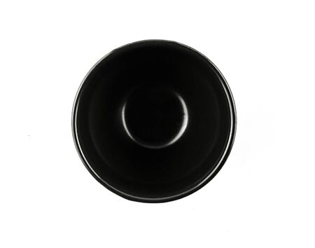 Isolated, Top view of black ceramic cup on white background with clipping path.の写真素材