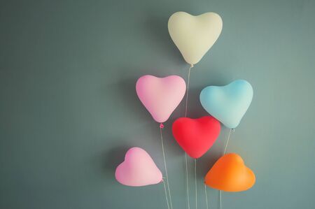 Valentines concept. Multicolor balloons heart shape. Copy space.の写真素材