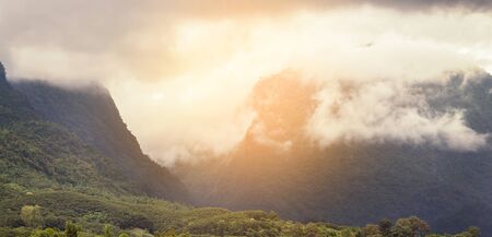 Sunset mountain with the fog at Chiangrai. Northern of Thailandの写真素材