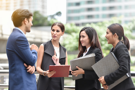 Group of Business people brainstorming and negotiating at outdoor.の写真素材