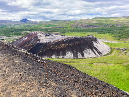 View from one volcano to another impressive volcano crater in icelandの写真素材