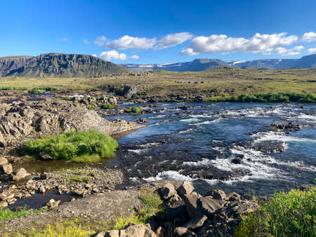 A Typical Iclandic Landscape with a Riverの写真素材