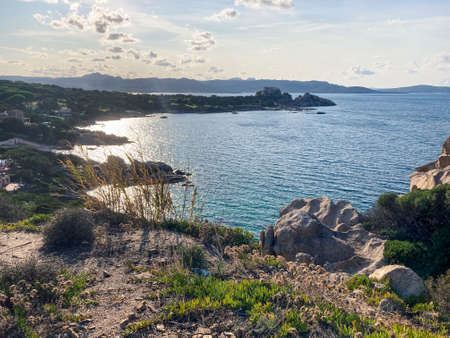 View to Beach and crystal clear Water in Sardinia, Italyの写真素材
