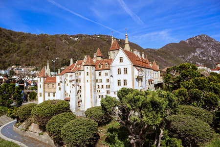 Melide, Switzerland, 04. April 2022: The Swiss Miniatur Outdoor Museum where famous Places are built in small size.のeditorial素材