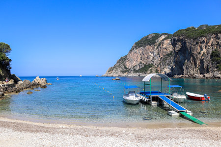 The impressive beach of Paleokastritsa in Corfu in Greeceの写真素材