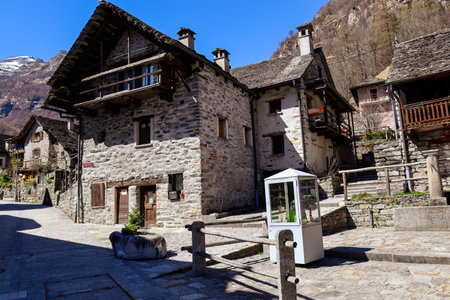 Sonogno, Switzerland, 10. April 2022: Historical Village of Sonognoのeditorial素材