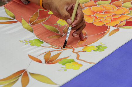 painting of traditional thai style native handmade batic fabric weaveの写真素材