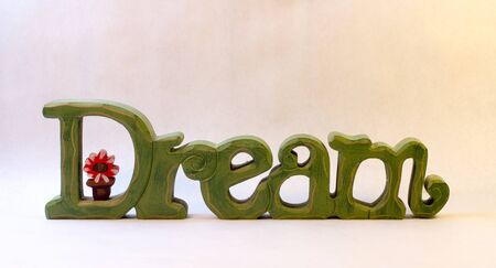 Green Wooden Sign Saying "DREAM"の写真素材