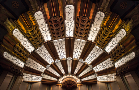 Closeup of an Art Deco Light at the Theaterの写真素材
