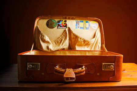 vintage suitcase openの写真素材