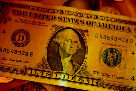 dollar in red liquidの写真素材