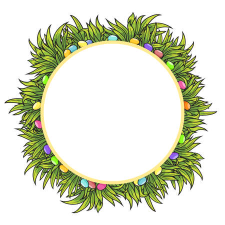 Vector frame of Easter eggs and green grassのイラスト素材