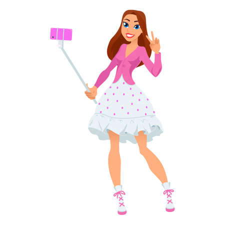 Selfie girl. Character representing Virgo for a modern horoscope. Vector illustration.のイラスト素材