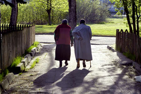       two eged women walkingの写真素材