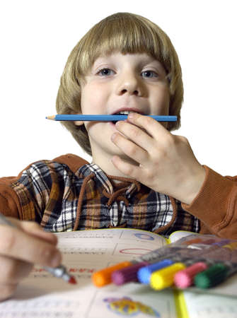     little boy with penの写真素材