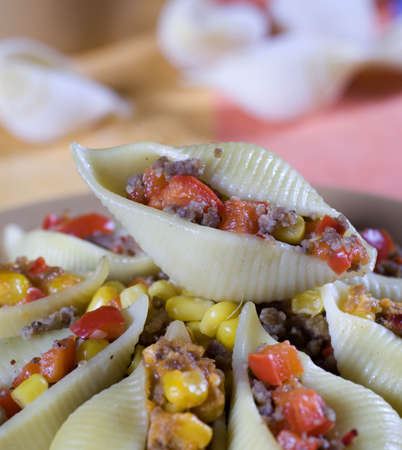 pasta stuffed meet and paprikaの写真素材