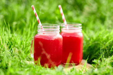 Watermelon smoothie as healthy summer drink. Fresh and vegan beverage.の写真素材