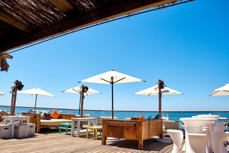 Lounge area with sea beach view. luxury lifestyle concept.の写真素材