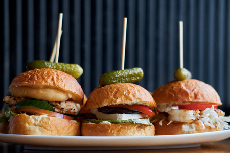 Home made burgers served with crispy fries.の写真素材