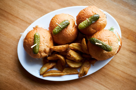Home made burgers served with crispy fries.の写真素材