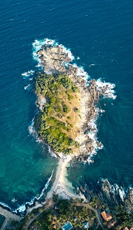 Blue beach island Nilwella. Aerial view of the south coast of the island of Sri Lanka.の写真素材