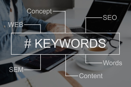 Keyword seo content website tags search. SEO positioning service in the screenの写真素材