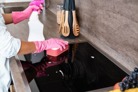 Cleaning Induction Hob. Cleaning service conceptの写真素材