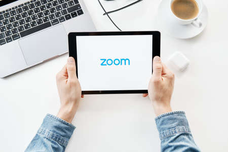 Tyumen, Russia - March 25, 2020: ZOOM Cloud Meetings. Video conferencing softwareのeditorial素材