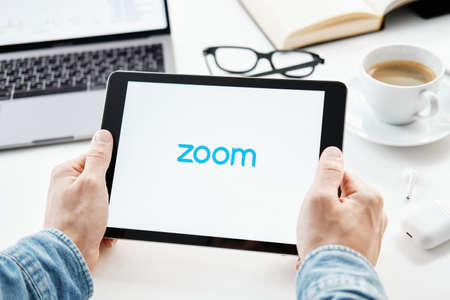 Tyumen, Russia - March 25, 2020: ZOOM Cloud Meetings. Video conferencing softwareのeditorial素材