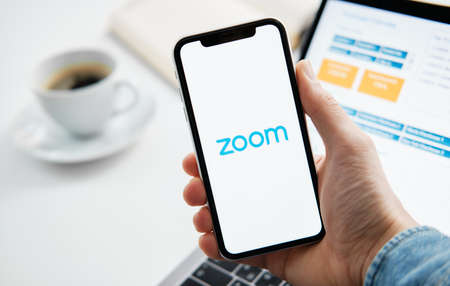 Tyumen, Russia - March 25, 2020: ZOOM Cloud Meetings. Video conferencing softwareのeditorial素材