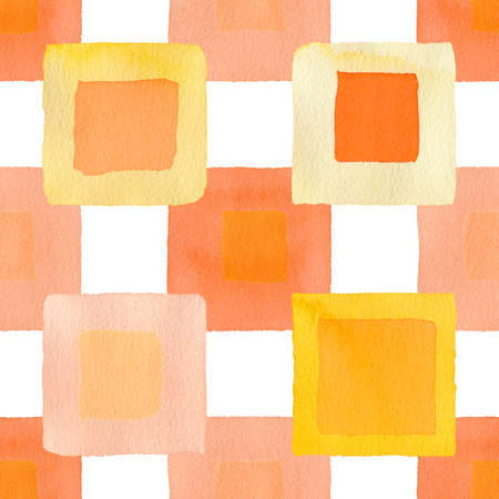 Set for design. Orange squares simple full seamless watercolor backgroundの写真素材