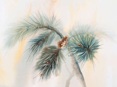 Watercolor illustration of Christmas tree, new year, Christmas celebrationの写真素材