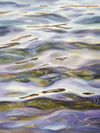 Sea view background. Blue sea or ocean transparent shallow water over pebble bottom of stony beach...